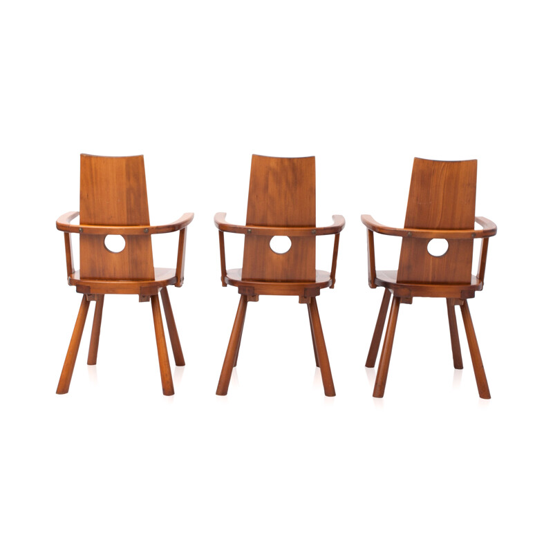 Ensemble de 6 chaises à repas en bois - 1960