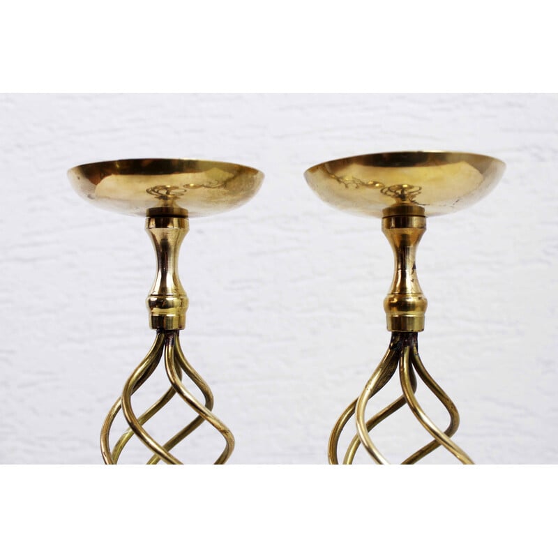 Pair of vintage Italian brass candlestick, 1970