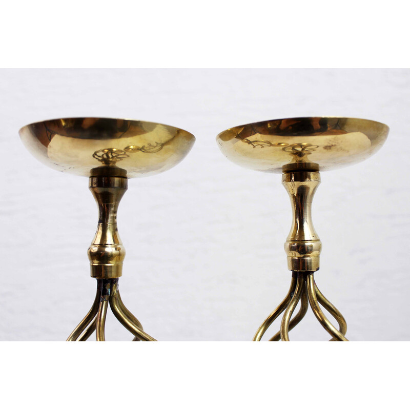 Pareja de candelabros italianos vintage de latón, 1970