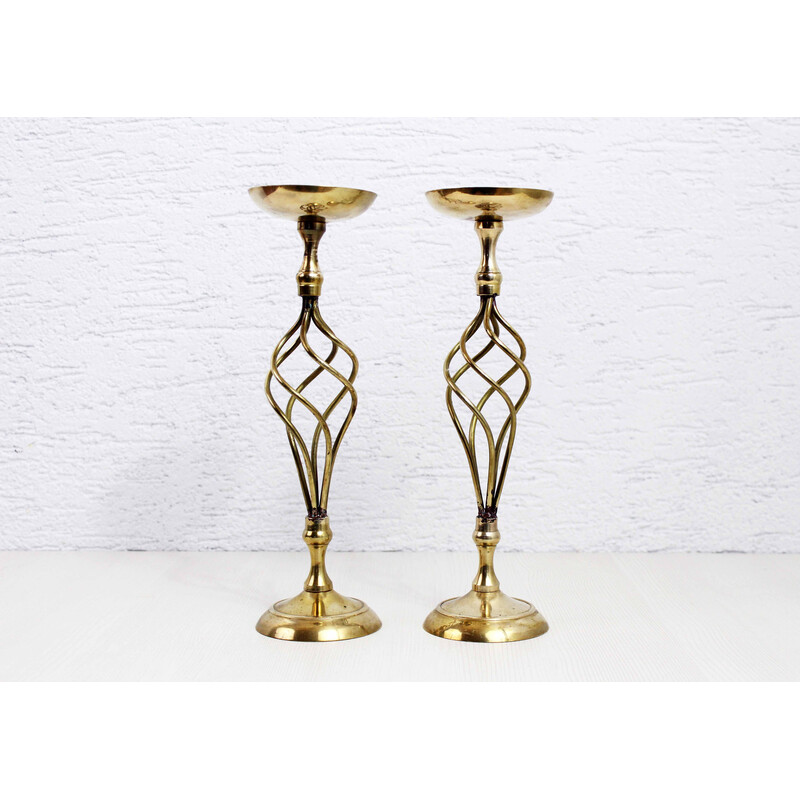 Pair of vintage Italian brass candlestick, 1970