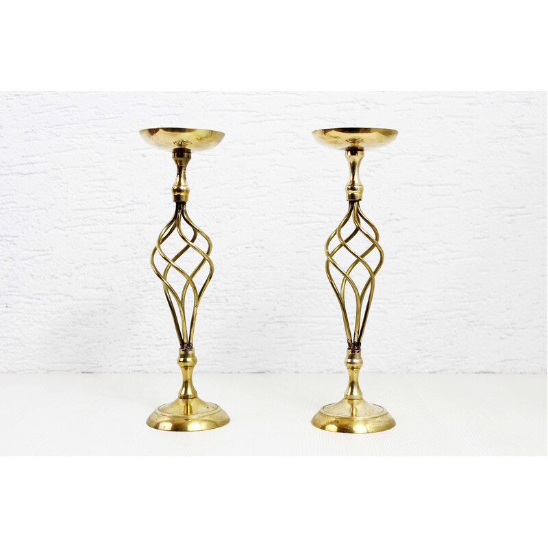 Pair of vintage Italian brass candlestick, 1970