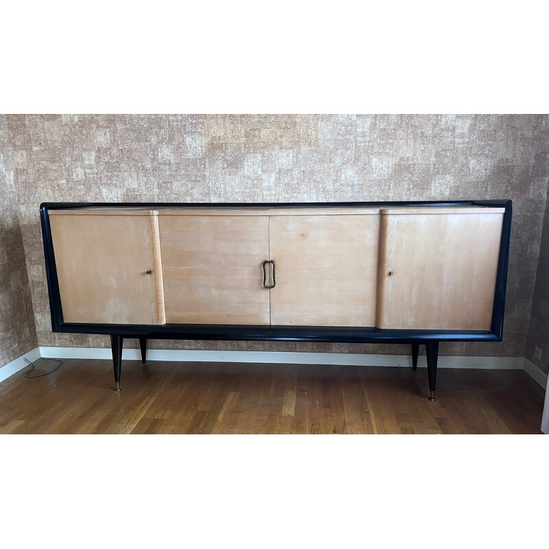 Credenza vintage in sicomoro e legno laccato di Charles Ramos, 1950