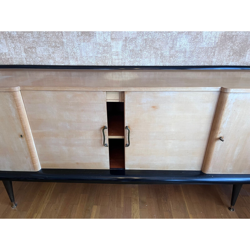 Credenza vintage in sicomoro e legno laccato di Charles Ramos, 1950