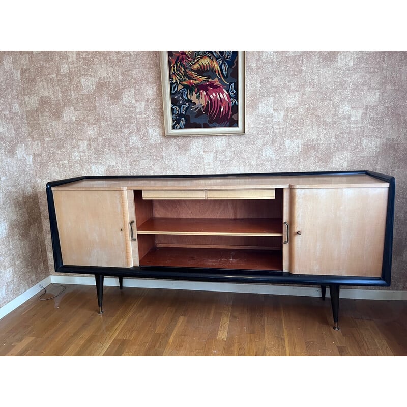 Vintage sycamore and lacquered wood sideboard by Charles Ramos, 1950