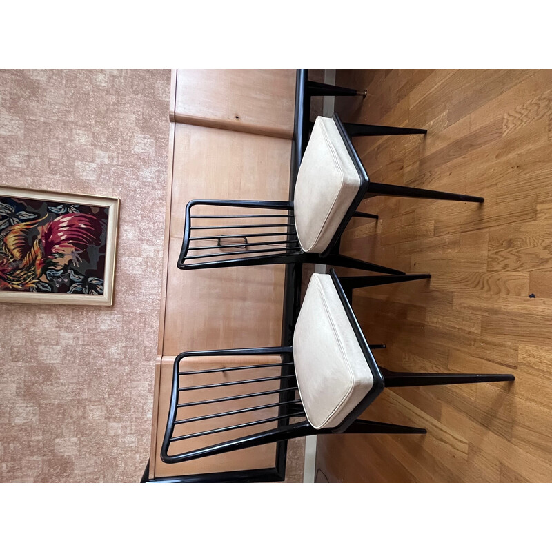 Set of 6 vintage lacquered wood and skai chairs by Charles Ramos, 1950