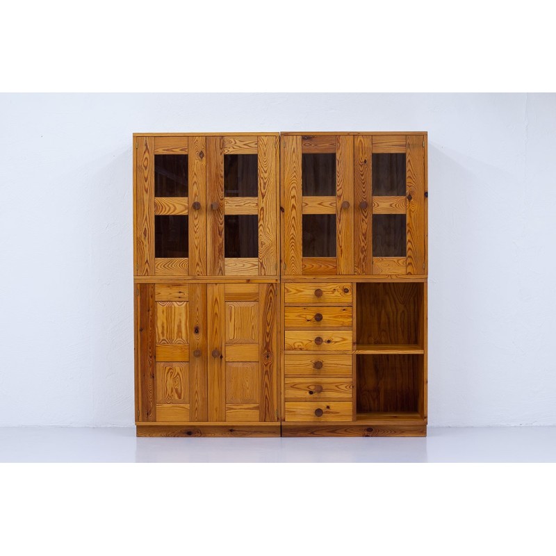 Set of 4 vintage solid pine storage cabinets for Luxus, Sweden 1960s