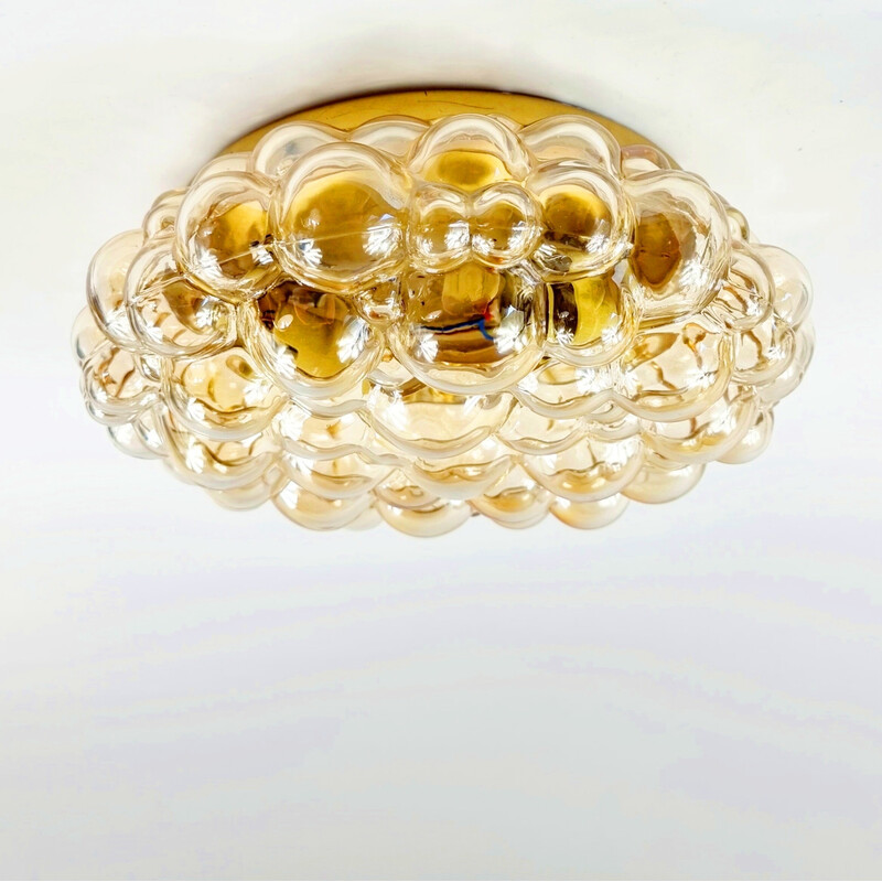 Vintage amber bubbelglas plafondlamp door Helena Tynell voor Limburg, Duitsland 1970