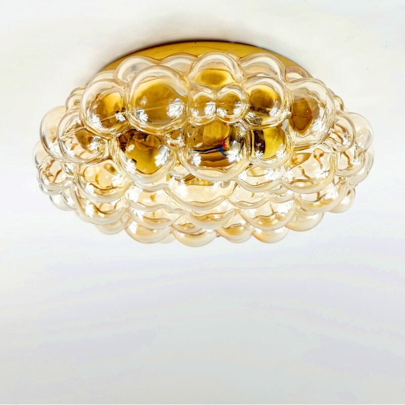 Vintage amber bubble glass ceiling lamp by Helena Tynell for Limburg, Germany 1970s