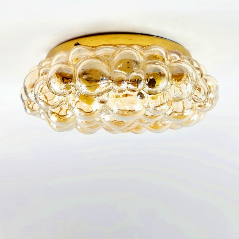 Vintage amber bubble glass ceiling lamp by Helena Tynell for Limburg, Germany 1970s