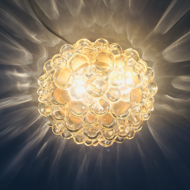 Vintage amber bubbelglas plafondlamp door Helena Tynell voor Limburg, Duitsland 1970