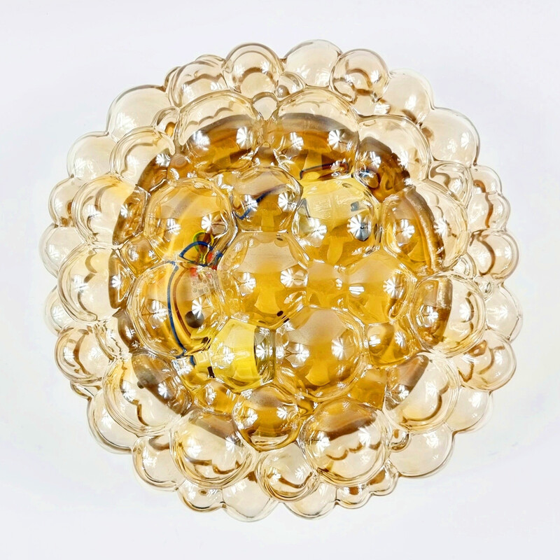 Vintage amber bubble glass ceiling lamp by Helena Tynell for Limburg, Germany 1970s