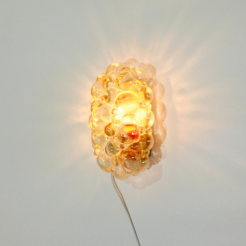 Vintage amber bubbelglas wandlamp door Helena Tynell voor Limburg, Duitsland 1960