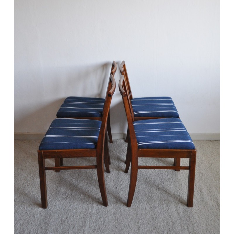 Juego de 4 sillas vintage de caoba y lana, Dinamarca años 40