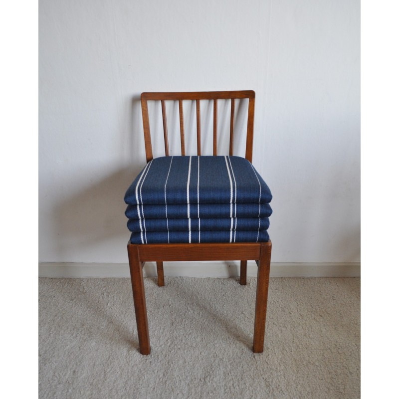 Conjunto de 4 cadeiras de mogno e lã vintage, Dinamarca 1940