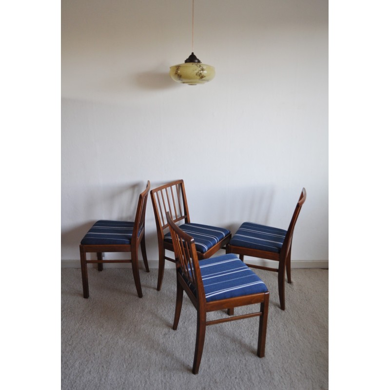 Juego de 4 sillas vintage de caoba y lana, Dinamarca años 40