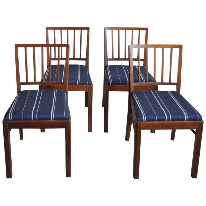 Set of 4 vintage mahogany and wool chairs, Denmark 1940s