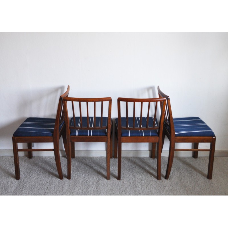 Ensemble de 4 chaises vintage en acajou et laine, Danemark 1940