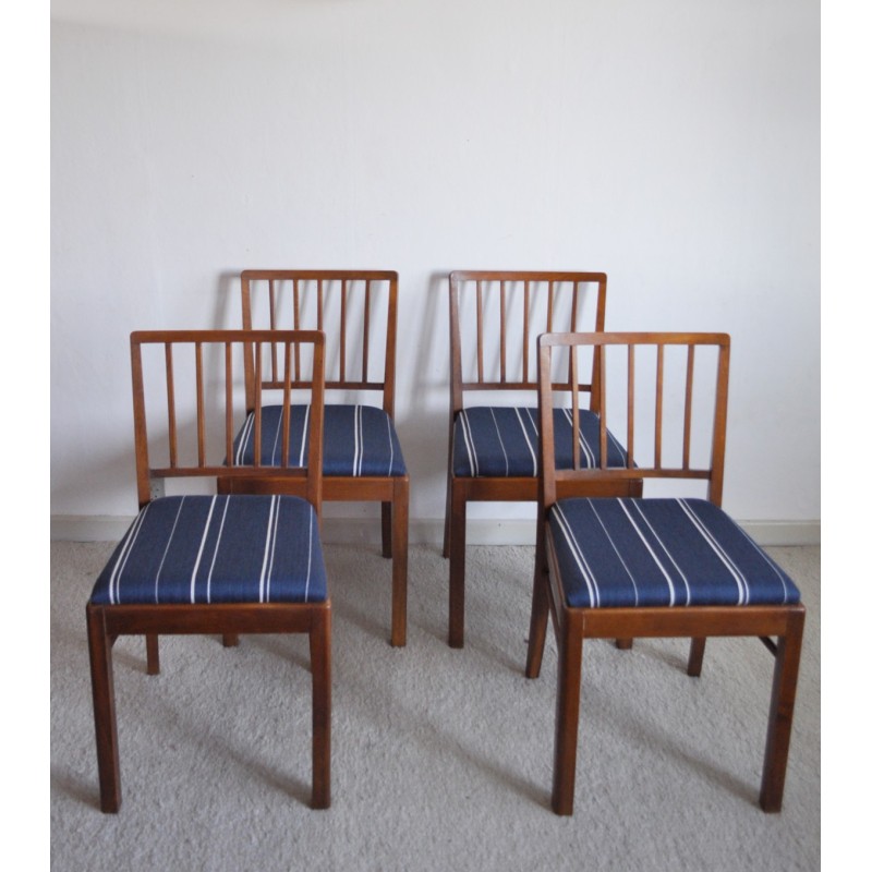 Conjunto de 4 cadeiras de mogno e lã vintage, Dinamarca 1940