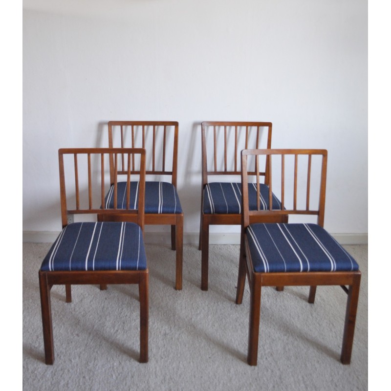 Set of 4 vintage mahogany and wool chairs, Denmark 1940s