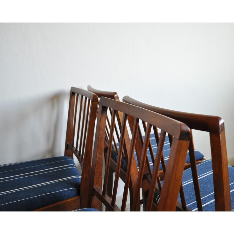 Set of 4 vintage mahogany and wool chairs, Denmark 1940s