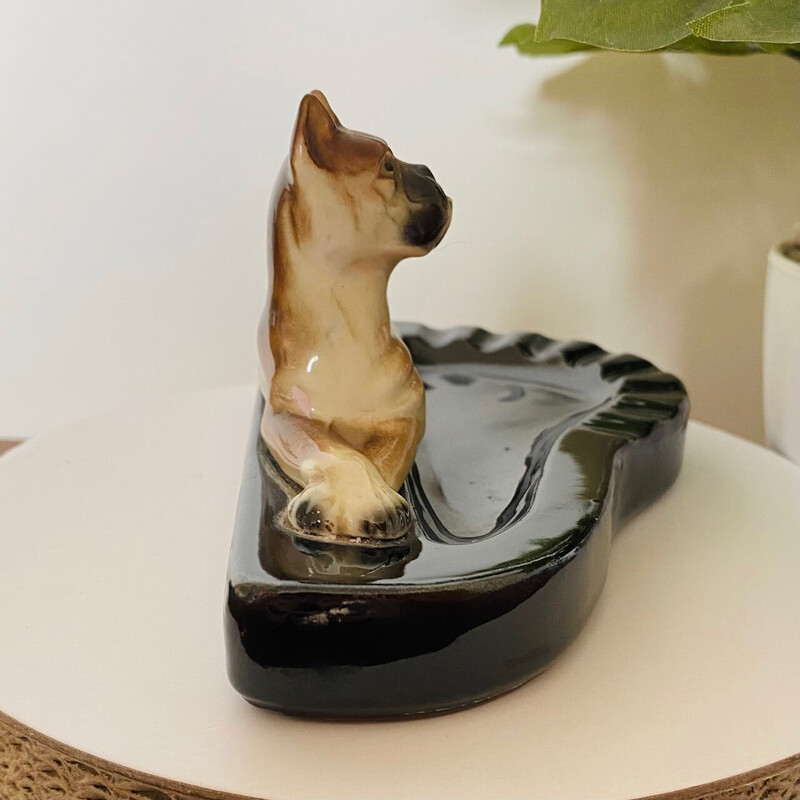 Vintage Art Deco terracotta dog ashtray