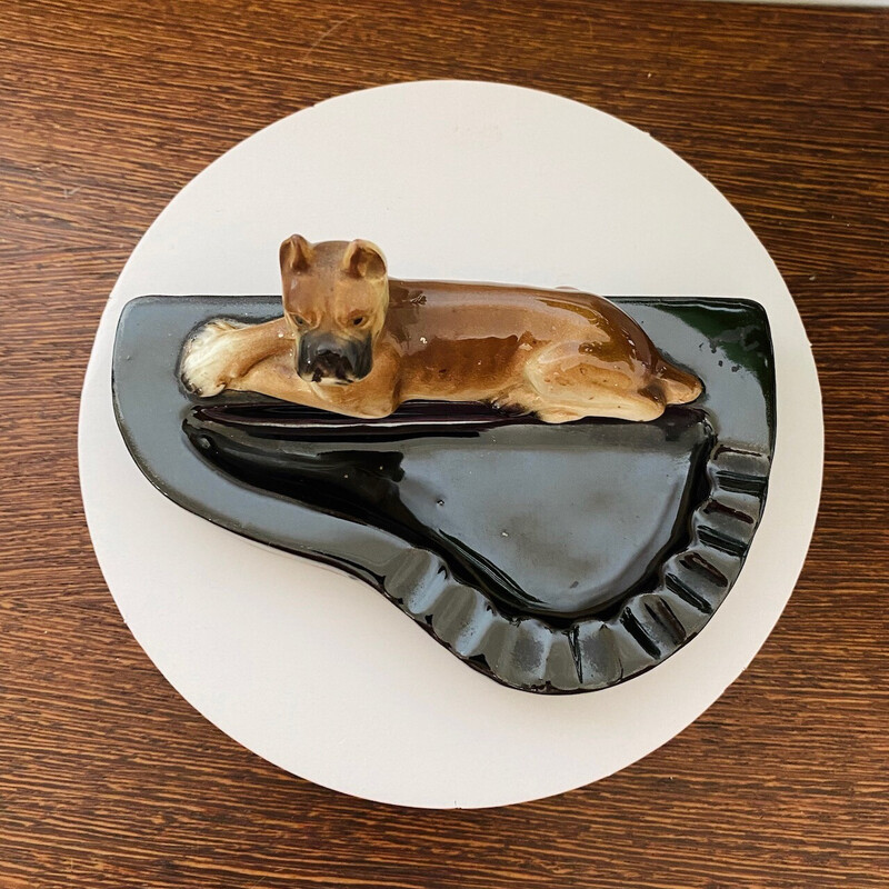 Vintage Art Deco terracotta dog ashtray