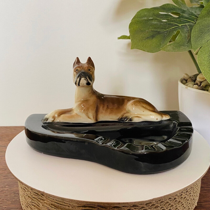 Vintage Art Deco terracotta dog ashtray