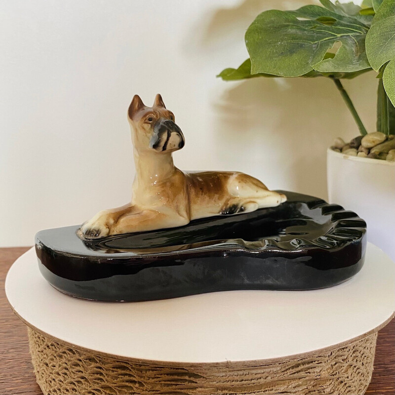 Posacenere per cani in terracotta Art Deco vintage