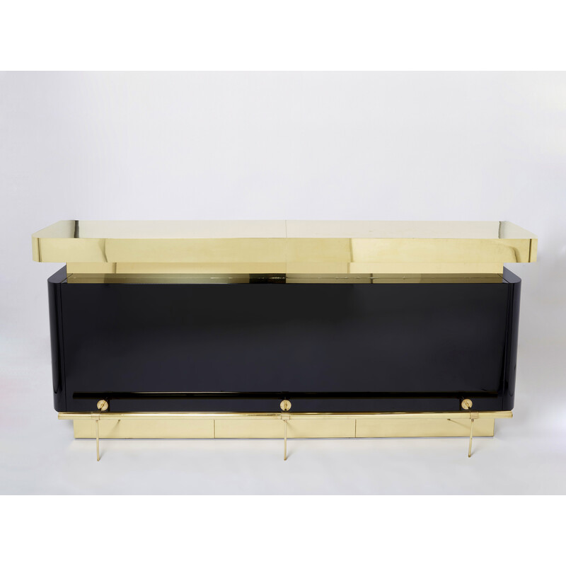 Vintage bar in black lacquer and brass by J.C. Mahey for Romeo Paris, 1970s