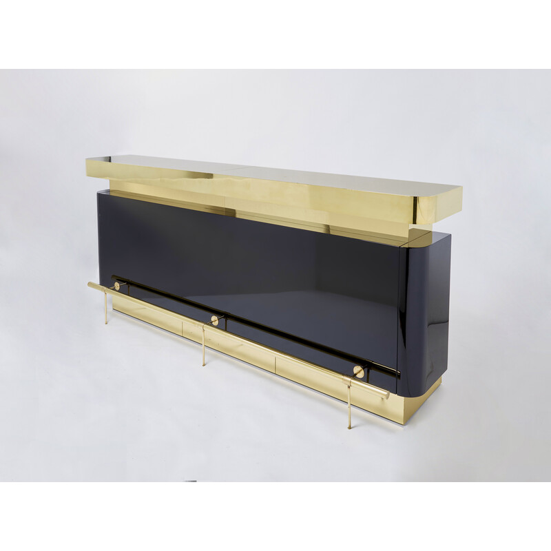 Vintage bar in black lacquer and brass by J.C. Mahey for Romeo Paris, 1970s