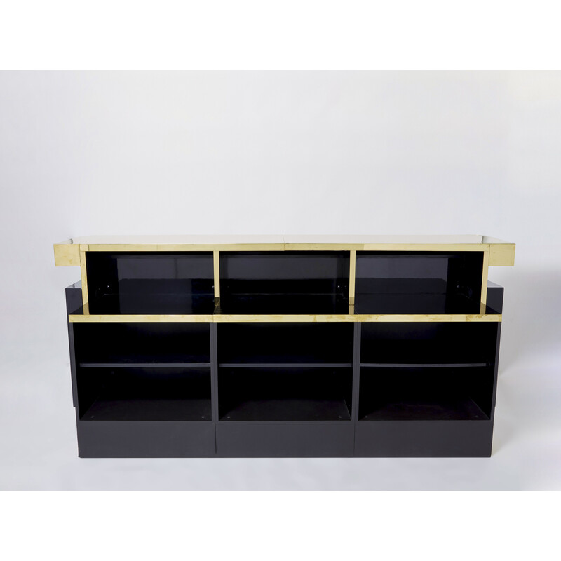 Vintage bar in black lacquer and brass by J.C. Mahey for Romeo Paris, 1970s