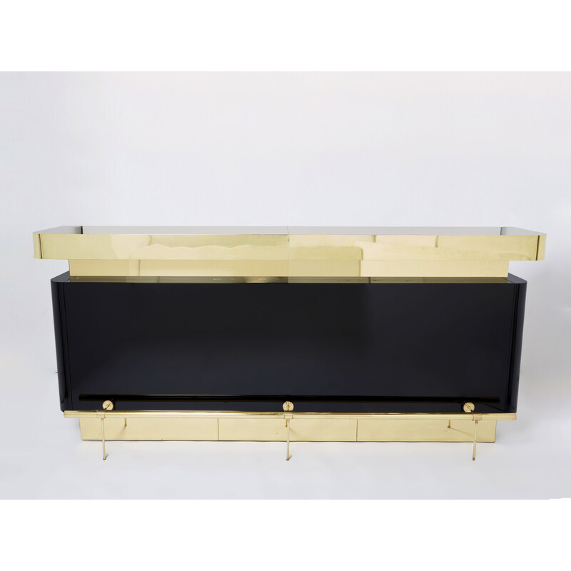 Vintage bar in black lacquer and brass by J.C. Mahey for Romeo Paris, 1970s