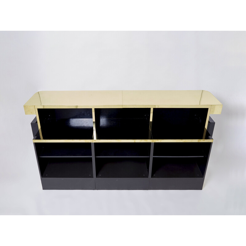 Vintage bar in black lacquer and brass by J.C. Mahey for Romeo Paris, 1970s