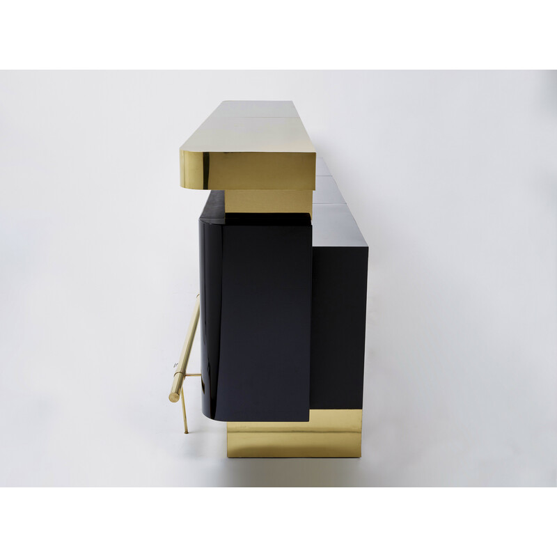 Vintage bar in black lacquer and brass by J.C. Mahey for Romeo Paris, 1970s