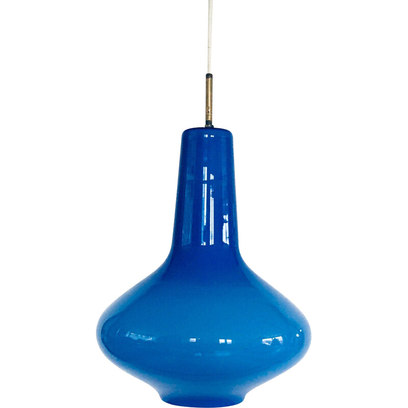 Suspension vintage en verre bleu opalin par Massimo Vignelli pour Venini Murano, Italie 1950