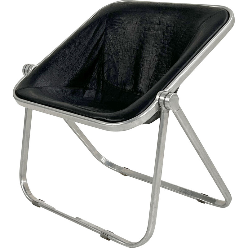 Vintage Plona Stuhl aus schwarzem Leder von Giancarlo Piretti für Castelli, 1970er Jahre