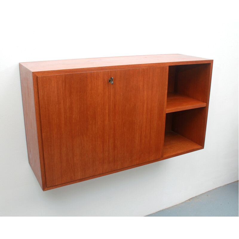 Vintage floating wall secretary in teak, 1960s