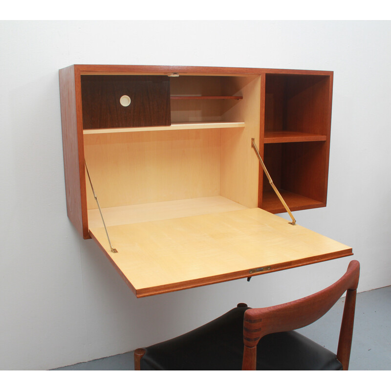 Vintage floating wall secretary in teak, 1960s