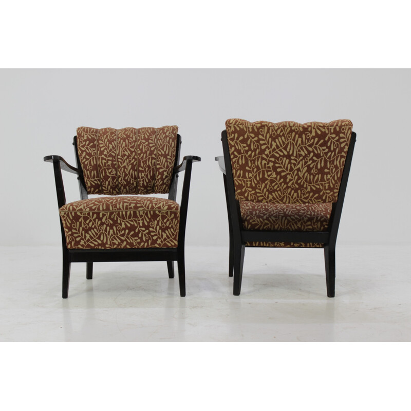 Pair of Czech Armchair with original brown upholstery - 1950s
