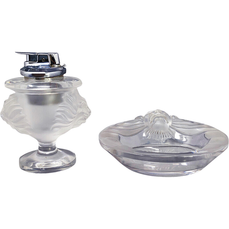 Vintage smoking set by Lalique, France 1970s