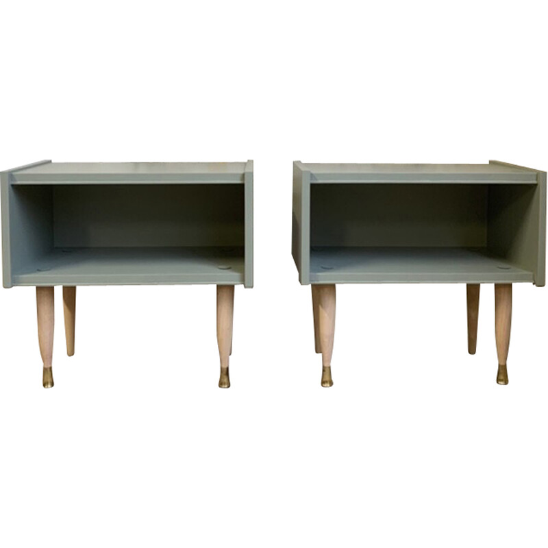 Pair of vintage night stands in khaki green