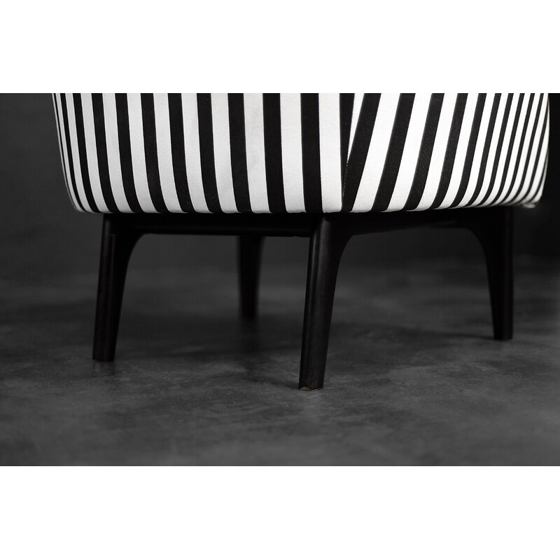 Pair of vintage Scandinavian rounded armchairs with black and white stripes, 1960s