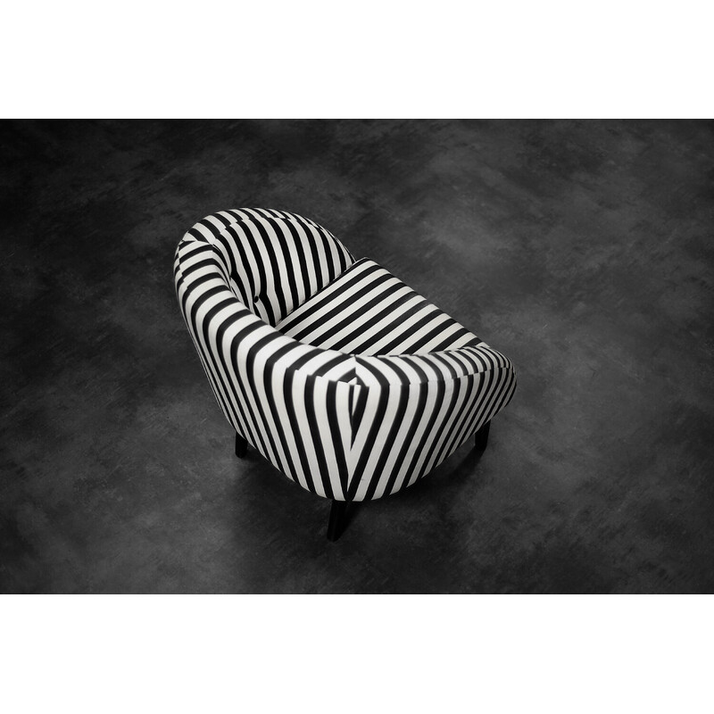 Pair of vintage Scandinavian rounded armchairs with black and white stripes, 1960s