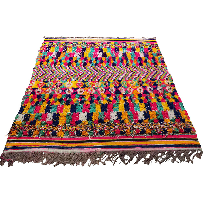 Tapete berbere Vintage em lã multicolor, Marrocos 1980-1990