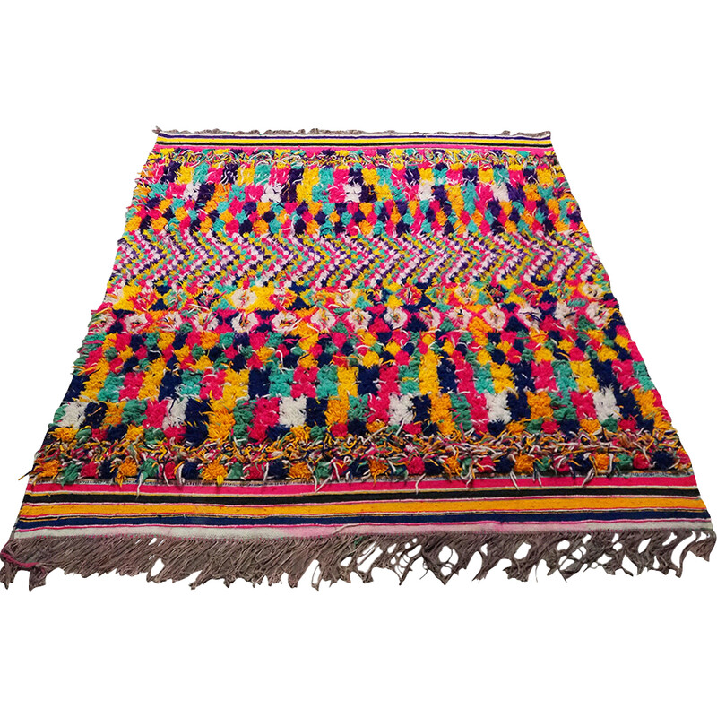 Vintage Berber rug in multicolored wool, Morocco 1980-1990s