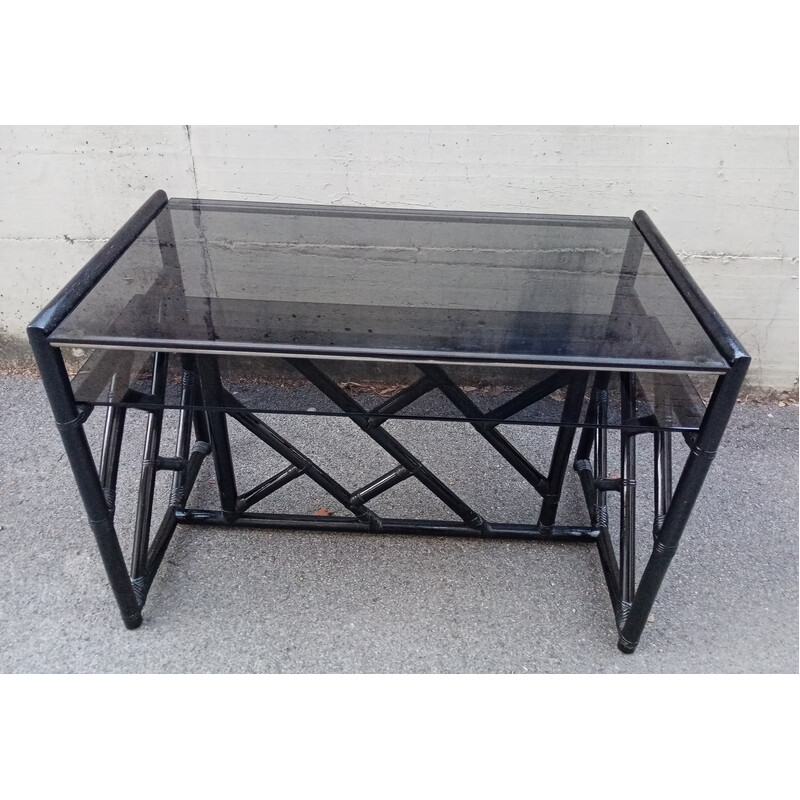 Vintage bamboo and smoked glass console table, 1980