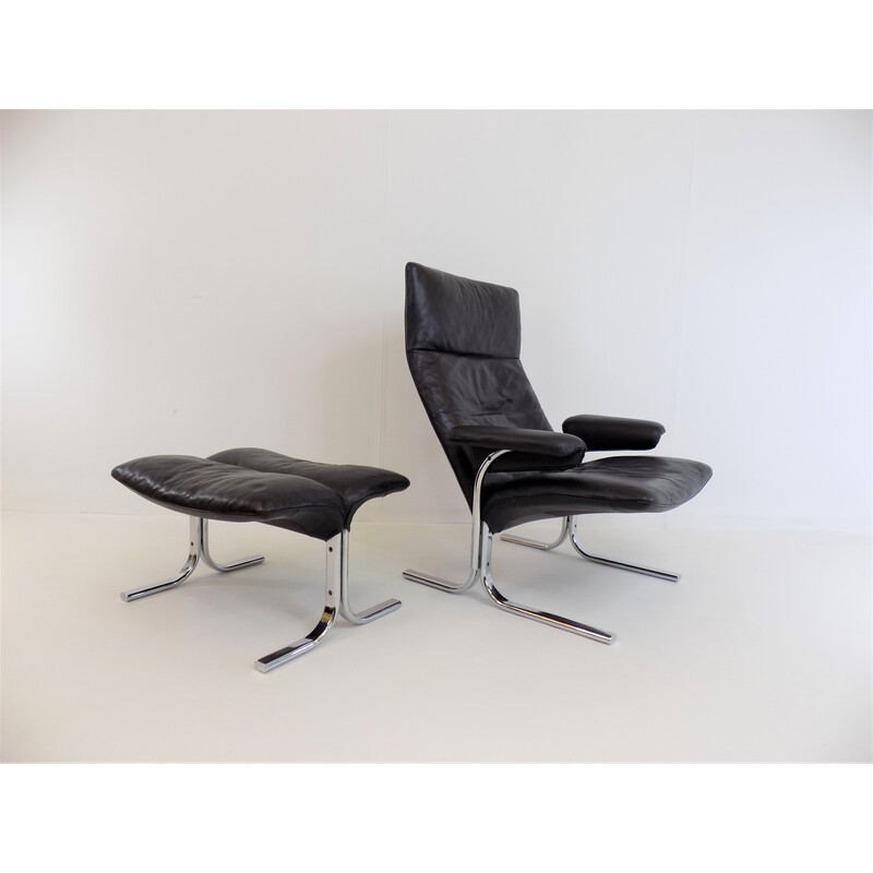 Vintage fauteuil met leren voetenbank van Hans Eichenberger voor De Sede, 1970