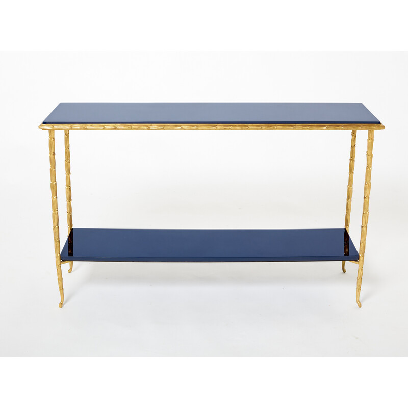 Vintage console in blue lacquered bronze for Maison Baguès, 1960s