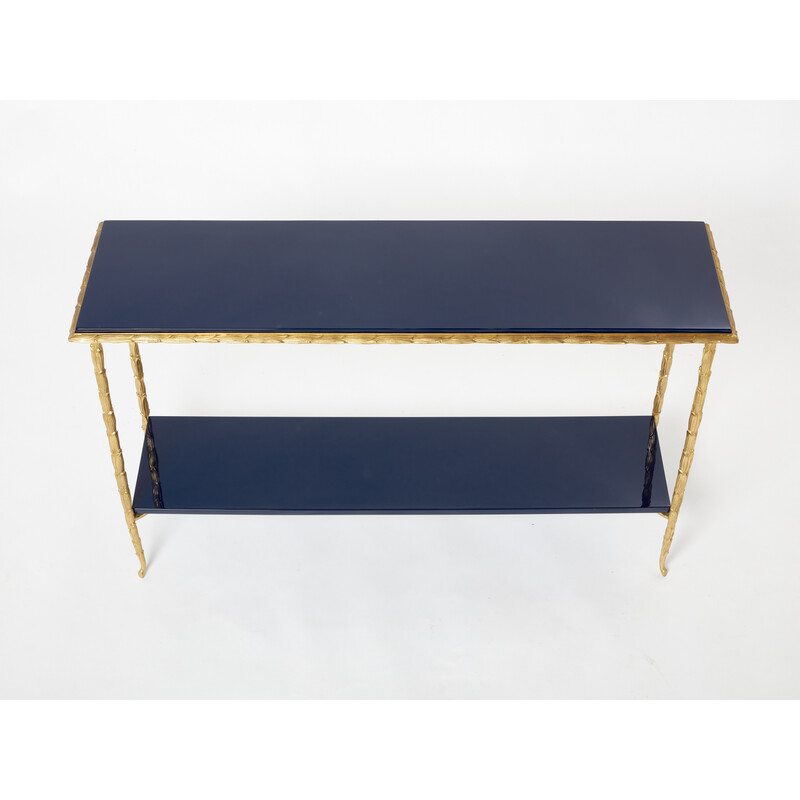 Console vintage en bronze laqué bleue pour Maison Baguès, 1960