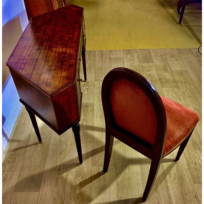 Vintage Art Deco desk in mahogany and rosewood with chair, 1930s